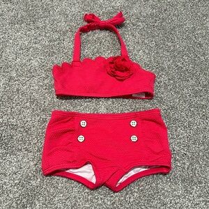 Janie and Jack 6-12 month red textured halter two piece‎ bathing suit NWOT